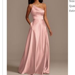 David’s Bridal One Shoulder Satin A-Line Long Dress